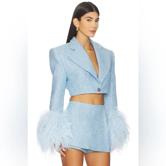 Bronx & Banco Blair Blue Tweed Silver Sequin Embellished Mini HighRise Shorts XS - Picture 16 of 16